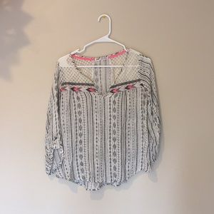 Black, white and pick blouse